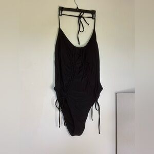 Leopart black one piece ruched swimsuit sz XL NEW padded